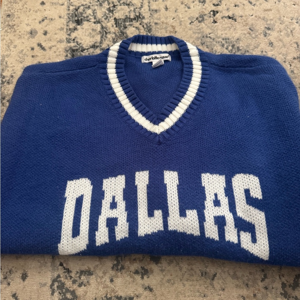 Charlotte Russe V-Neck Sweater in Blue and White